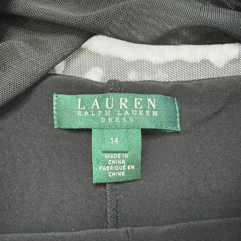 RALPH LAUREN LRL Mesh V-neck Black Jersey Knit Dress Sz 14 LBD Date Event Formal - Picture 7 of 11